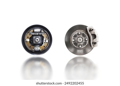 Car disc brake system and car drum brake system isolated on white background , Car brake parts concept - Powered by Shutterstock