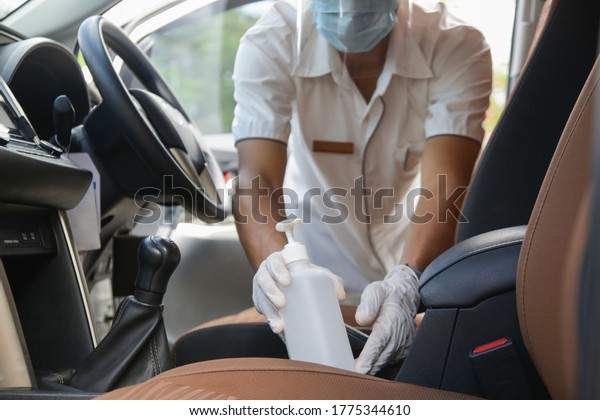 Car Disinfecting. Safety measures for car\
maintenance during\
coronavirus.