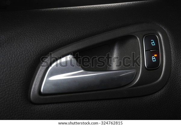 Car door handle with lock\
button