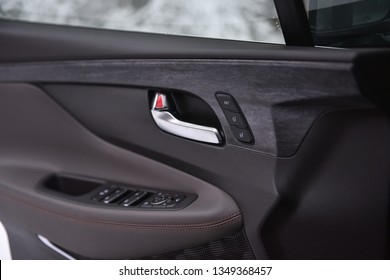 Car Door Trim, Door Handle And Control Buttons.