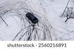 car drifting on snow. aerial view