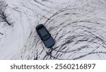 car drifting on snow. aerial view