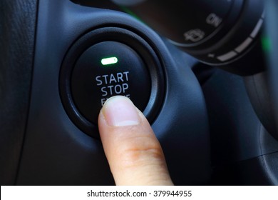 Car Driver Push Start Button The Engine 