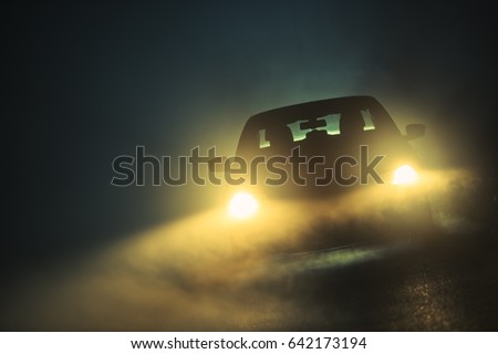 Car Driving in Dense Fog. Dangerous Road Conditions. Night Time Driving in Fog.