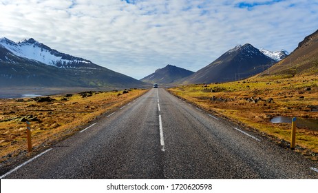 Car Driving On Beautiful Road In Iceland.