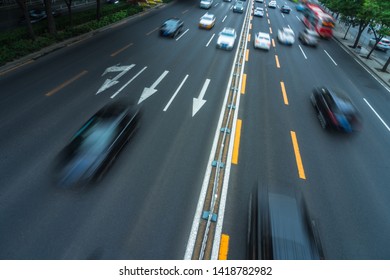 Car Driving On City Road, High Angle View, Beijing China