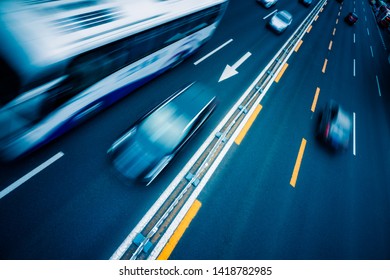 Car Driving On City Road, High Angle View, Beijing China