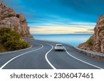 car driving on the road of europe. road landscape in summer. it