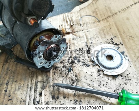 Car dynamo starter motor engine Inside for repair close up