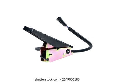 Car Electronic Gas Pedal, Truck Accelerator Pedal, Electronic Gas Pedal With Connection Wire, Selective Focus, White Background, Close-up