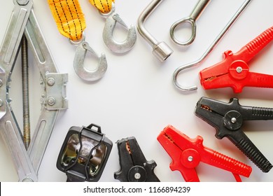 Car Emergency Kit On White Background For Vehicle And Transportation Concept