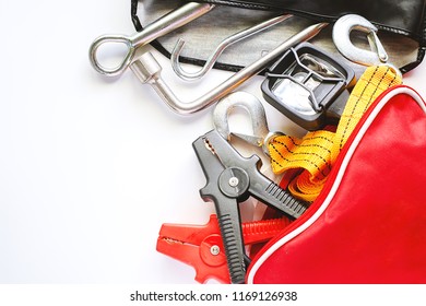 Car Emergency Kit On White Background For Vehicle And Transportation Concept