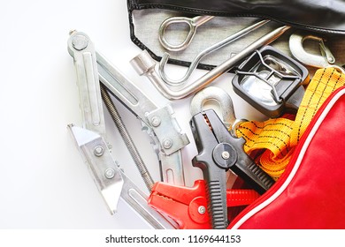 Car Emergency Kit On White Background For Vehicle And Transportation Concept