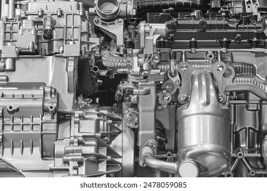 Car engine block detail. Motor industry. Automotive technology