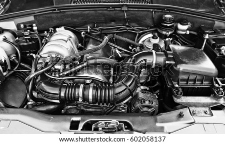 Car engine close-up.