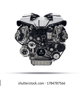 Car Engine Isolated On White Background. New Car Engine.