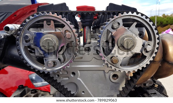 car\
engine machine open metallic red for\
background