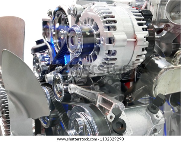Car Engine motor technology with The belt in\
front of the machine