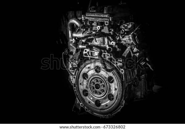 Car Engine in
open position - black and
white