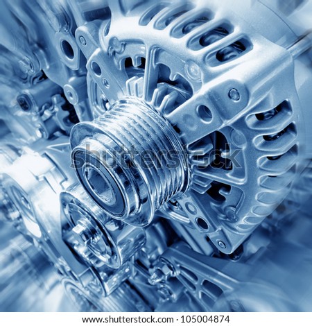 Car engine part - Close up image of an internal combustion engine