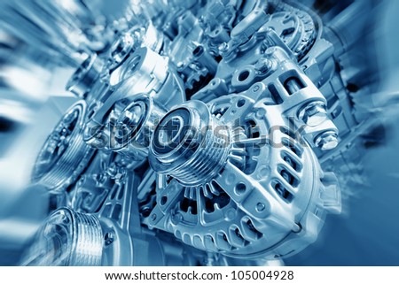 Car engine part - Close up image of an internal combustion engine