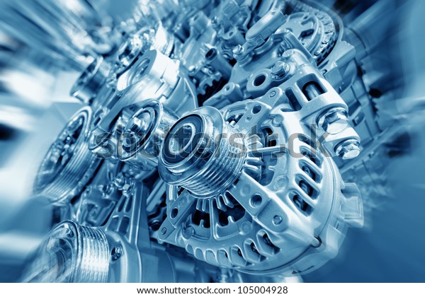 Car engine part - Close up image of an internal\
combustion engine