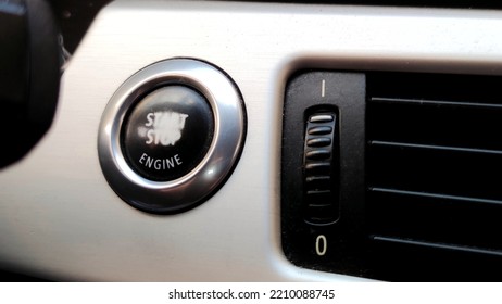 Car Engine Start Button Black And White Close-up With Blurred Background