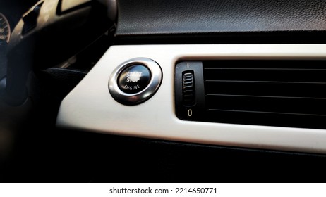 Car Engine Start Button Black And White Close-up