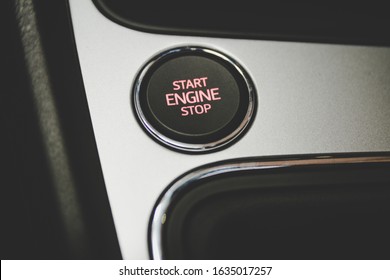 Car Engine Start And Stop Button. Keyless Ignition System.