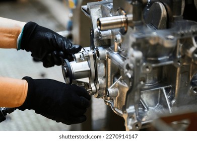 Car engines for passenger cars manual assembly at factory - Powered by Shutterstock