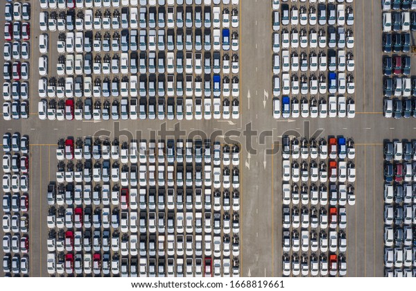 car export terminal export and import businesses and\
logistics shipping cargo to harbour transportation international\
aerial top view