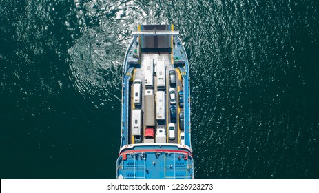 A Car Ferry At Sea Drone Shoot