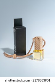 Car Fragrance With Wooden Cover Mocap. Perfume For Car Blank Without Logo