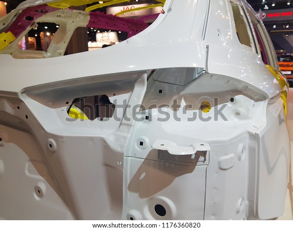 Car frame without external panels at mims 2018 SEP\
03, 2018 MOSCOW, RUSSIA