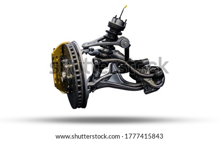 Car Front Axle. Sports car front suspension. Automotive industry components.	
