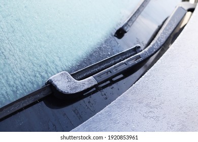 Car Front Window In Frost And Ice