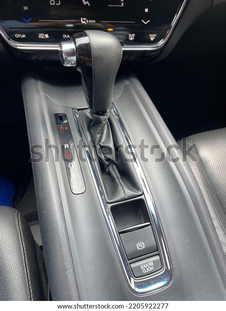 Car gear stick on parking mode, Mechanism of\
switching modes of automatic transmission car, for your commercial\
Top view