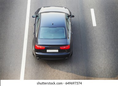 Car Goes On Highway Top View