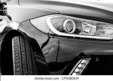 Car Headlight Close Up, Detailed Macro Shot Of Design Unbranded, Black And White, Abstract