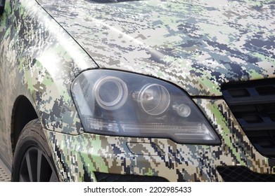 Car Headlight Close Up.  Car Exterior