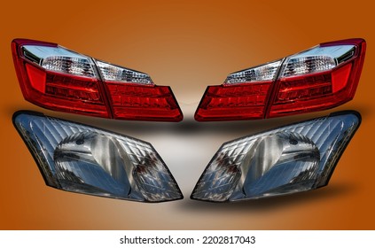 Car Headlight Red Tail Light, Led Technology That Is Separated From The White Background. 