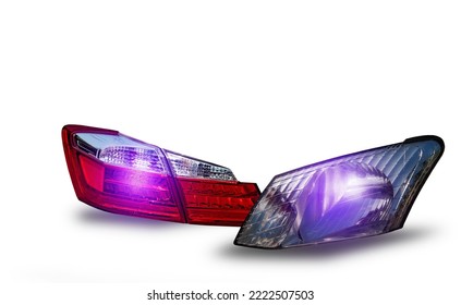 Car Headlight Red Tail Light, Led Technology That Is Separated From The White Background. 