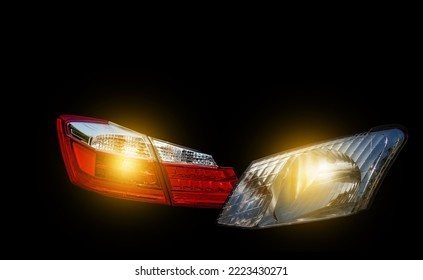 Car Headlight Red Tail Light, Led Technology That Is Separated From The White Background. 