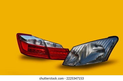 Car Headlight Red Tail Light, Led Technology That Is Separated From The White Background. 