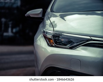 Car Headlights. Exterior Closeup Detail