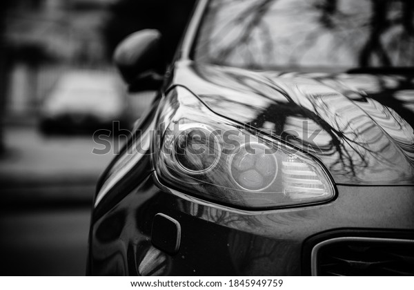 Car\
headlights. Exterior closeup detail. Car\
detail