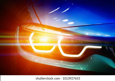 Car Headlights. Exterior Detail. Car Luxury Concept