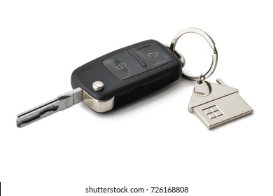 Car And House Keys Isolated On A White Backgournd