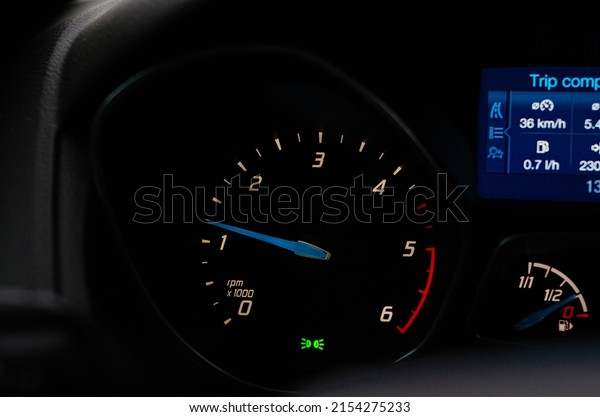 Car Instruments Dash Panel Closeup. RPM and Speed Metering ...