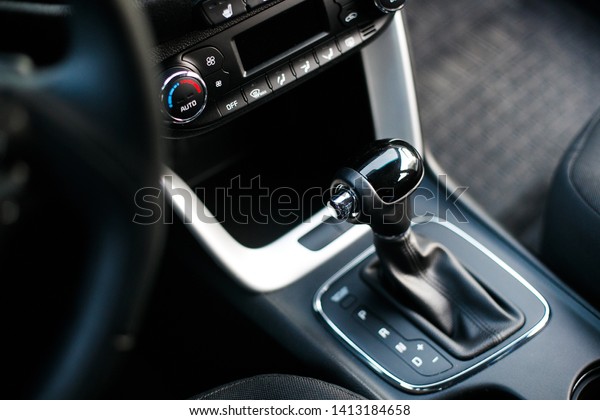 Car interior. Automatic transmission gear shift.\
Auto concept
